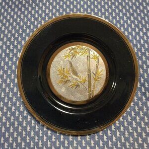 Japanese Art of Chokin Plate - Black and 24K Gold Edged
